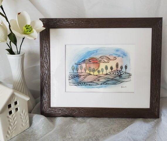Watercolor original, framed and matted paint...