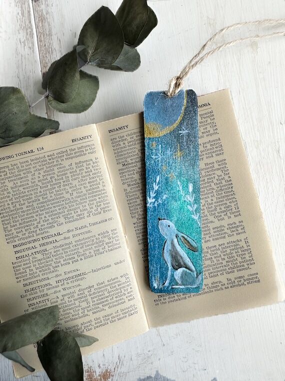 Hare wooden bookmark | Moon gazing Hare | | P...