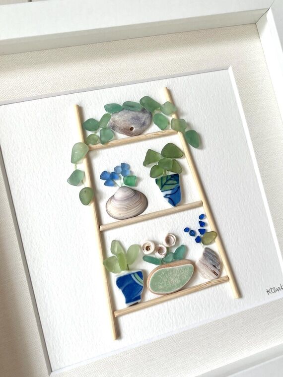 Ocean Breeze Plant Stand | Framed Sea Glass, ...