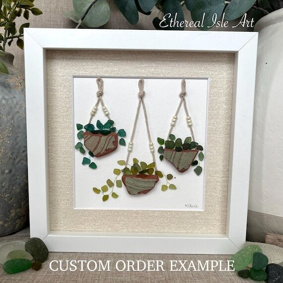 CUSTOM ORDER | Sea Glass Hanging Plants | Fra...