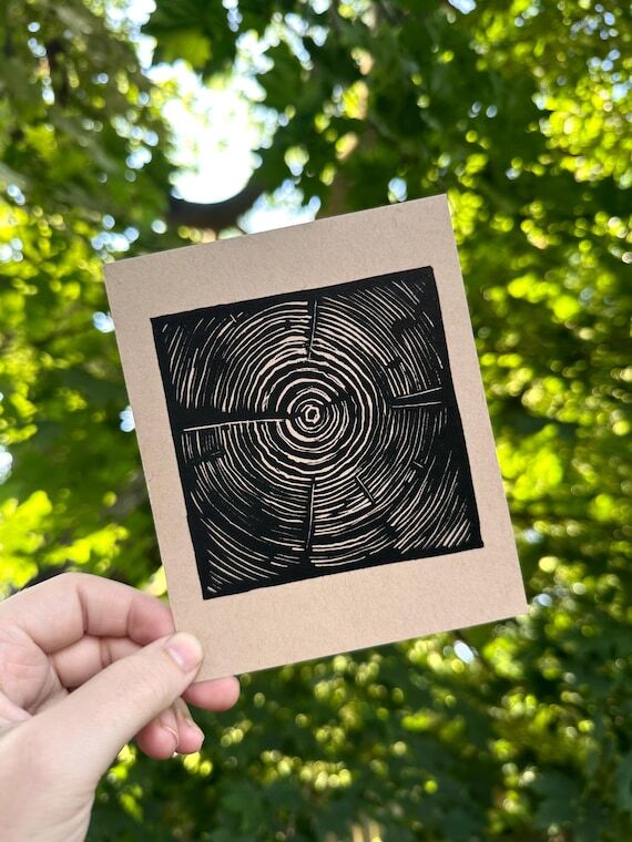 Tree rings Linocut Print | hand carved and pr...