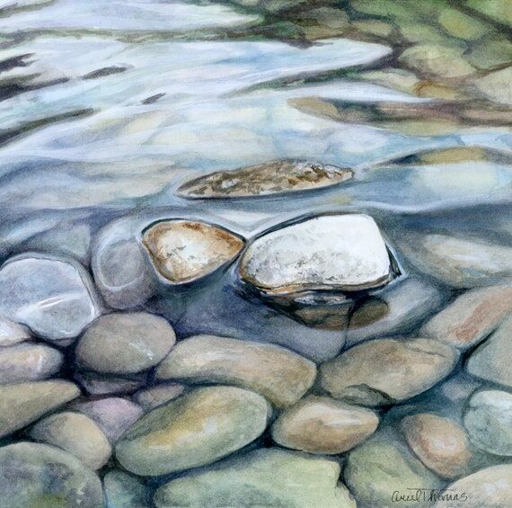 small handmade art, rock watercolor painting,...