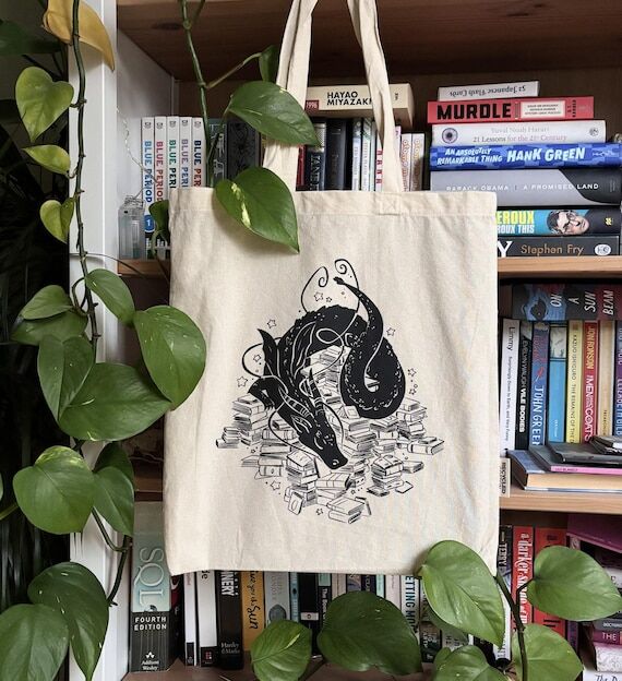 Library Dragon Tote Bag - Recycled Cotton...