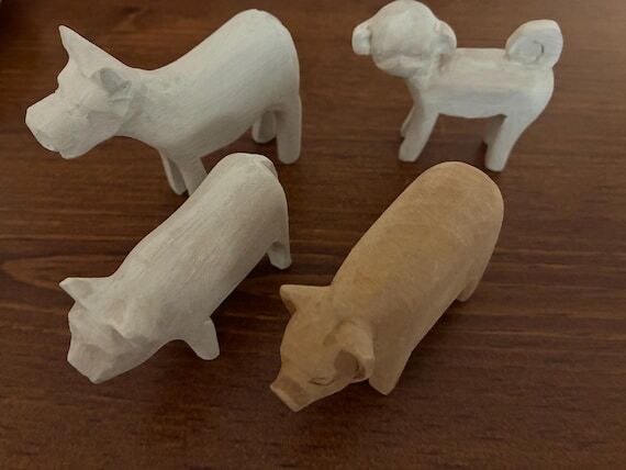 Small Wooden Animals from Peru - cat, dog, pi...