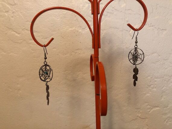 3-D Dreamcatcher and Silver Feather Dangle E...