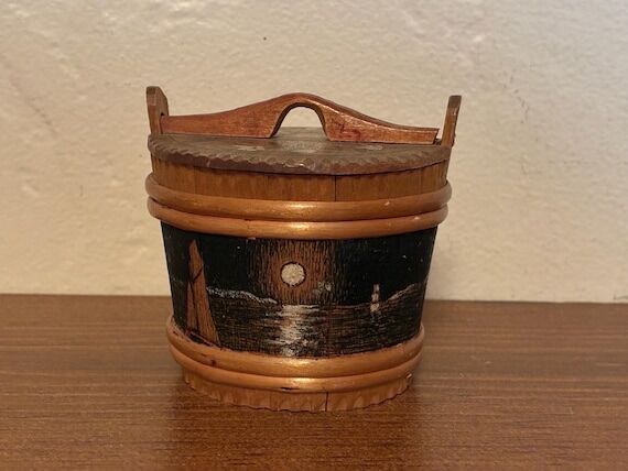 Vintage Swedish Svepask Painted Wooden Firkin...