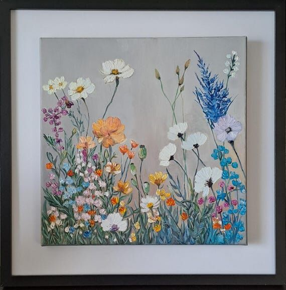 Floral oil painting 42x42cm, unique handcraft...
