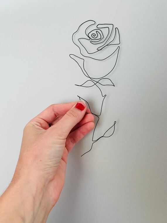 Wire Rose Handmade Metal Wood Faux Flower Lov...