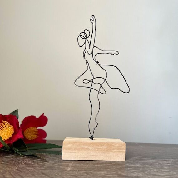 Wire ballerina dancing sculpture handmade fig...