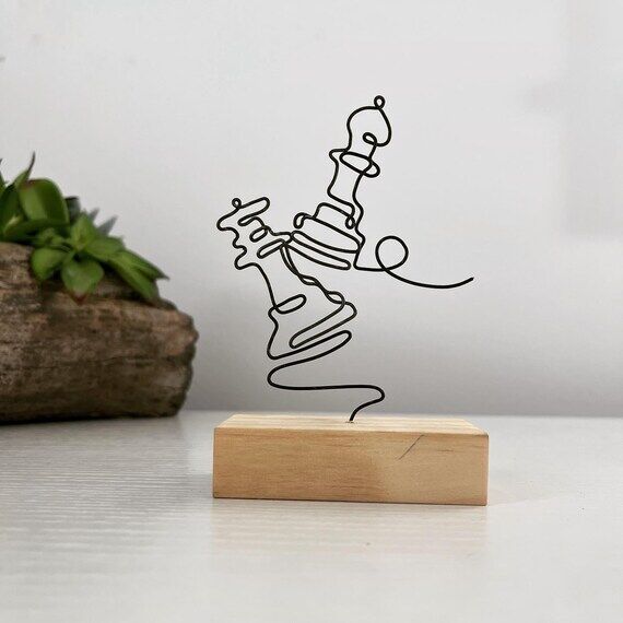 One Line Chess Sculpture Metal Wire Handmade ...