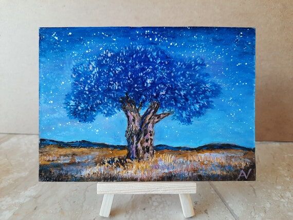 Miniature Olive Tree Original Oil Painting, G...