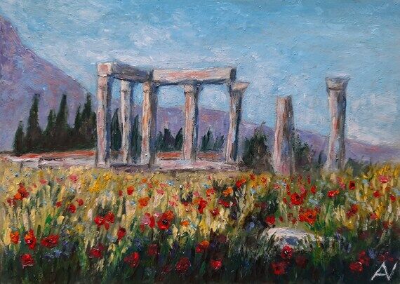 Ancient Corinth Original Oil Painting: Temple...