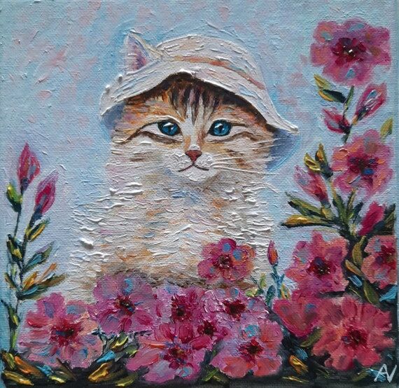 Impasto Kitten Original Oil Painting, Cute Ca...