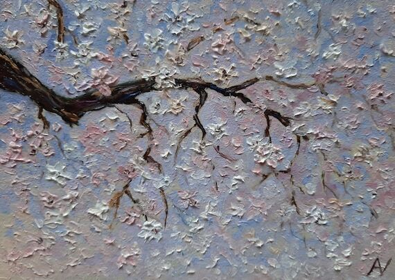 Cherry Blossom Original Oil Painting, 3D Saku...