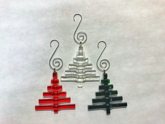 Set of Three Glass Tree Ornaments; Handmade F...