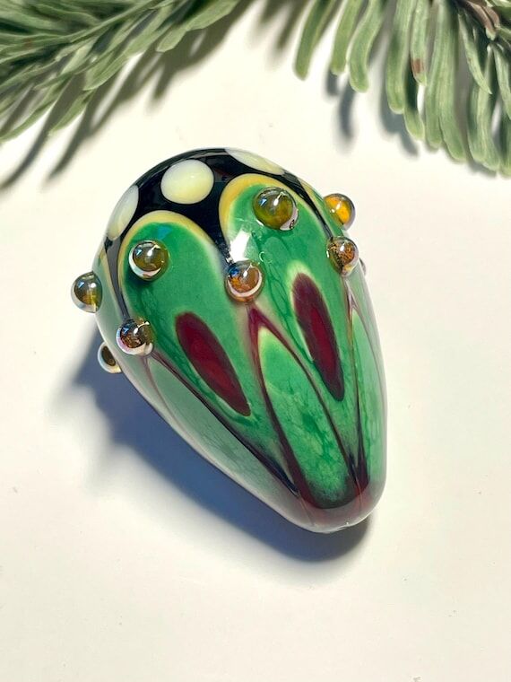 EGG Green Red Gold Lampwork Glass - 104 coe S...