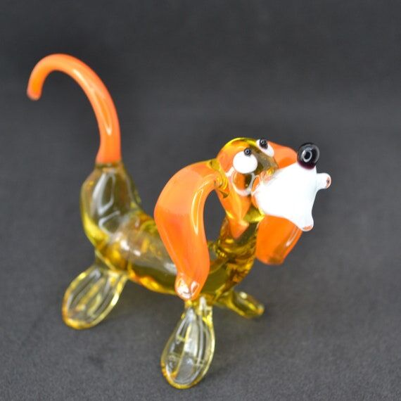 Yellow glass dog sculpture - Glass dog orname...