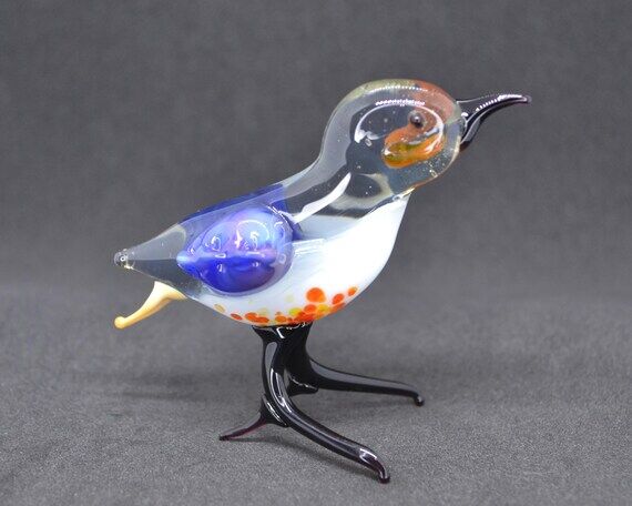 Handcrafted Blue Glass Bird Figurine: Miniatu...