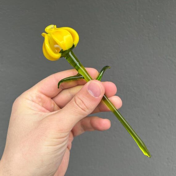 Yellow Glass Tulip Flowers – Hand-Blown Lon...