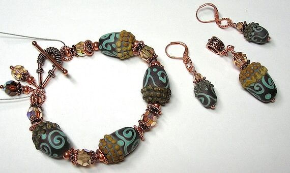 SRAJD Swirly Blue Lampwork Acorns Earrings Pe...