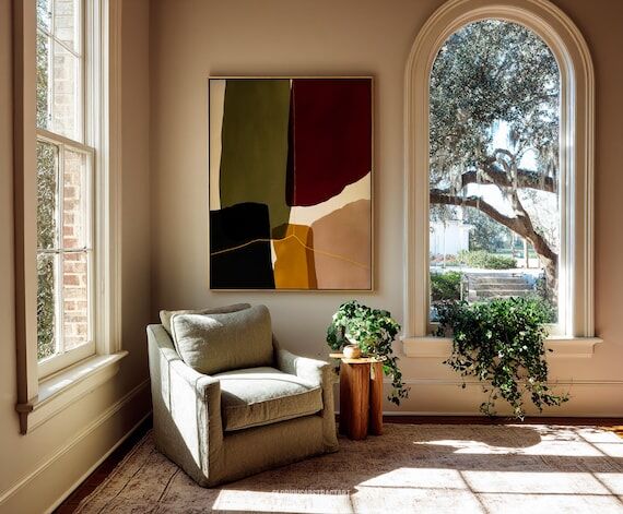 Green and Burgundy Abstract Wall Art, Modern ...