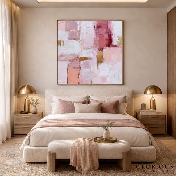 Pink Abstract Art, Modern Textured Wall Paint...