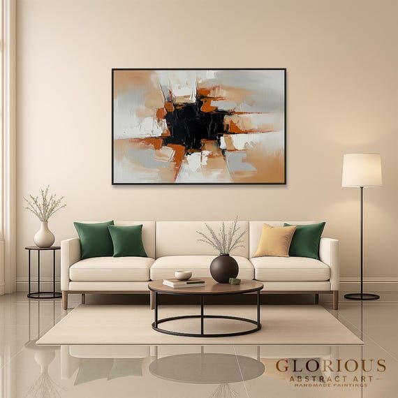Extra large Abstract Painting, Earthy Beige R...