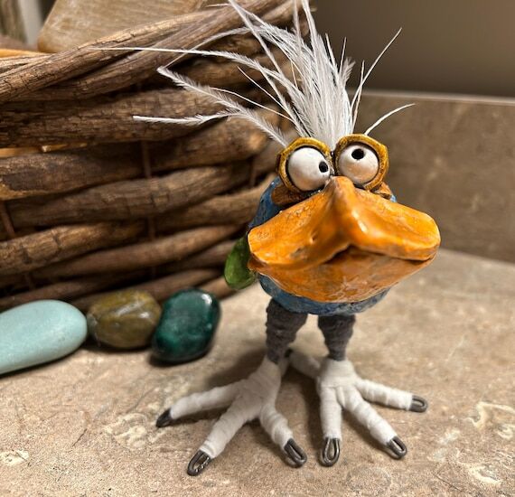 Ceramic whimsical handmade bird sculpture...