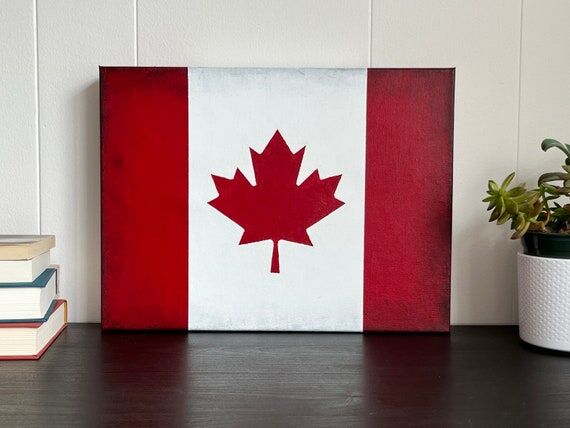 Handmade Canada Flag Painting: Rustic Canadia...