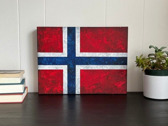 Handmade Norway Flag Painting: Rustic Norwegi...