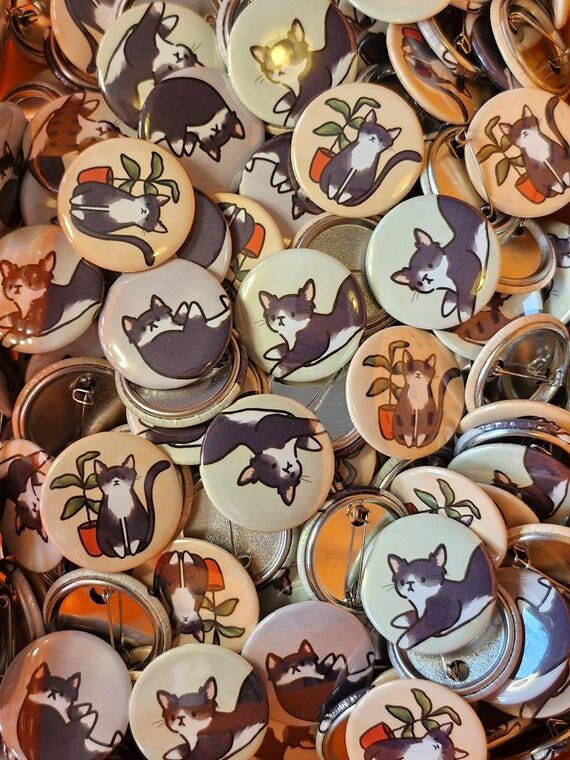Handmade Tuxedo Cat Badges | Whimsical Pin Ba...