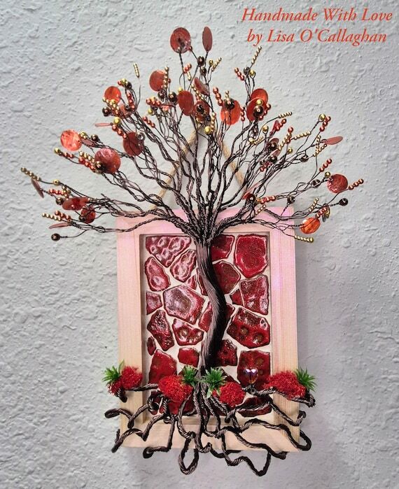 Autumn Flame Tree of Life Wall Art, Wire Wrap...