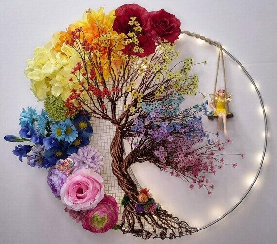 16" Rainbow Flower Fairy Tree of Life Wi...