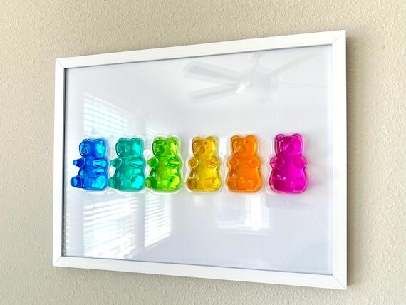 Rainbow Gummy Bear Resin Wall Art: Handmade P...