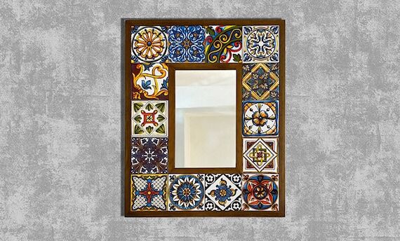 Ceramic Tiled Mirror, Tile Mirror, Wooden Mir...