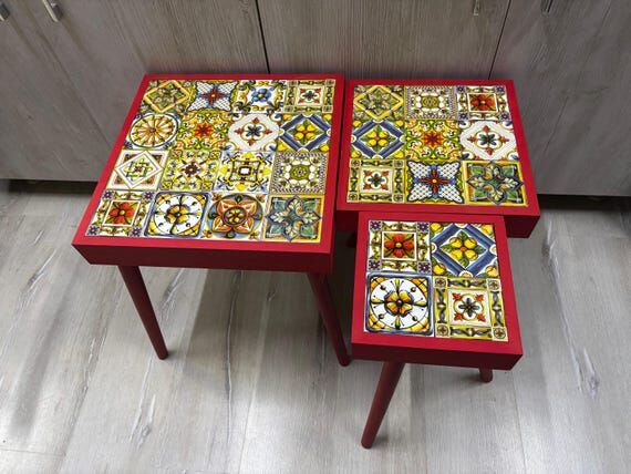 Wooden Ceramic Coffee Table, Red Home Decor, ...