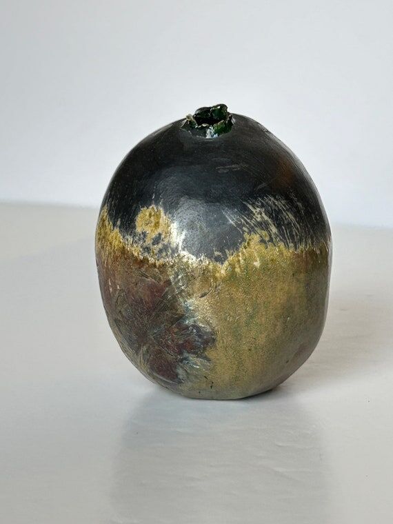 Handmade Raku Glazed Ceramic Egg: Metallic Om...