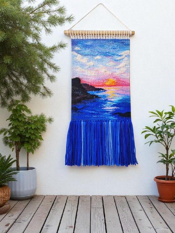 Handwoven Sunset Tapestry – Coastal Wall Ha...