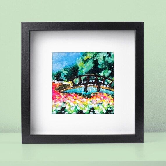 Floral Bridge Landscape Print | Oil Pastel | ...