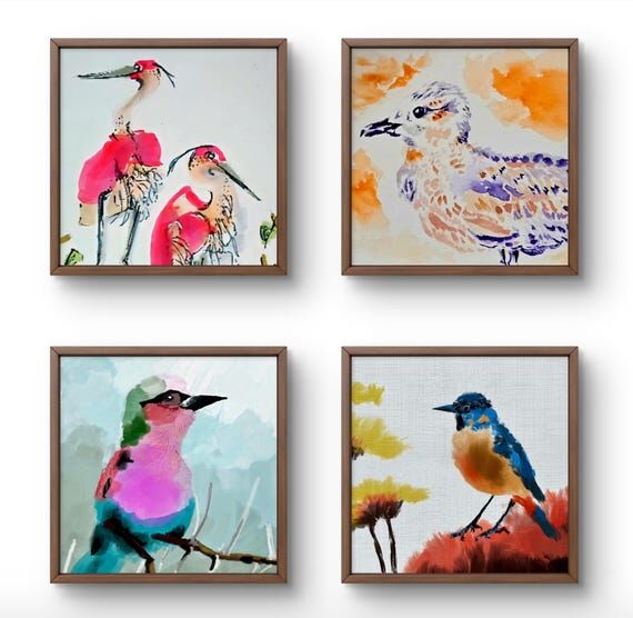 Watercolor Bird Print Set of 4 – Bird Wall ...