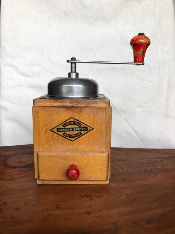Vintage German Wooden and Metal Manual Coffee...