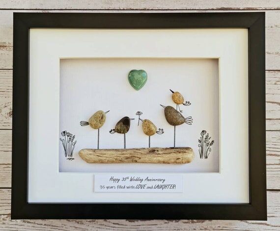 Handmade Framed Pebble Art Family of 5 Birds ...