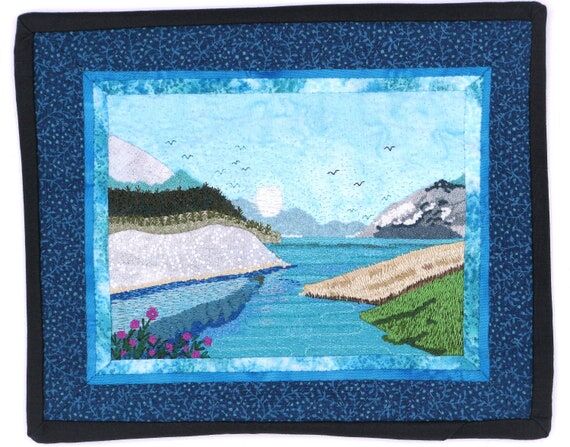 Beach Scenery Art Quilt: Handmade Fiber Art W...
