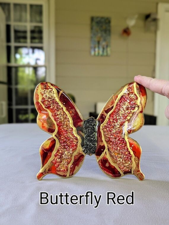 Red Gold Butterfly Resin Art Painting, Textur...
