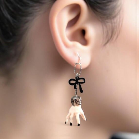 Handmade Wednesday Addams Thing Hand Earrings...