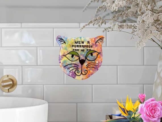 Handmade Ceramic Cat Tile - Funny Pet Lover G...