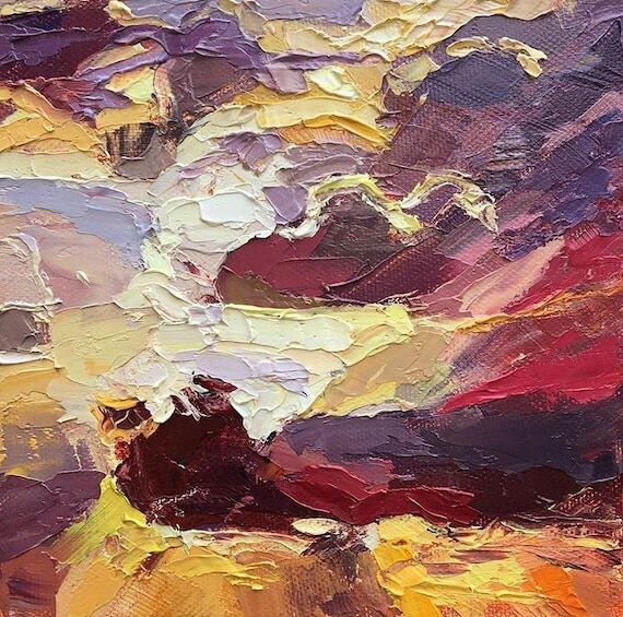 Sunset Abstract Modern Contemporary Thick Tex...