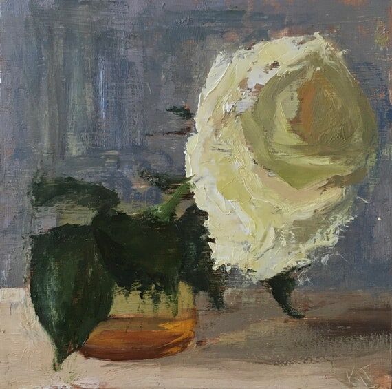 White Rose - Original oil painting on handmad...