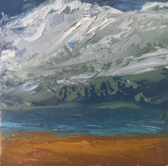 Cloudy beach palette knife oil painting on ha...