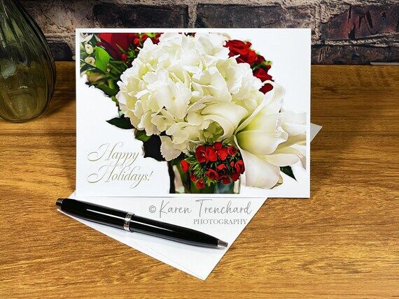 Happy Holidays Holiday Card, White Hydrangea ...